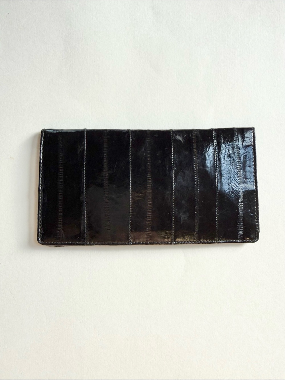 Vintage Black Glossy Eel Leather Long Wallet